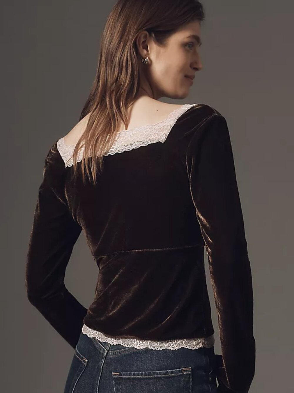 Anthropologie Velvet Lace V-Neck Top, M - Picture 2 of 3